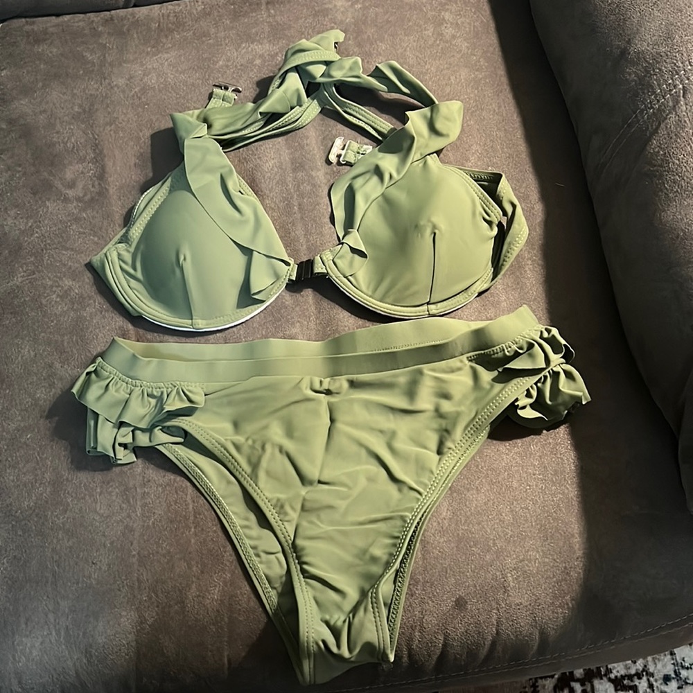 Green two piece swimsuit